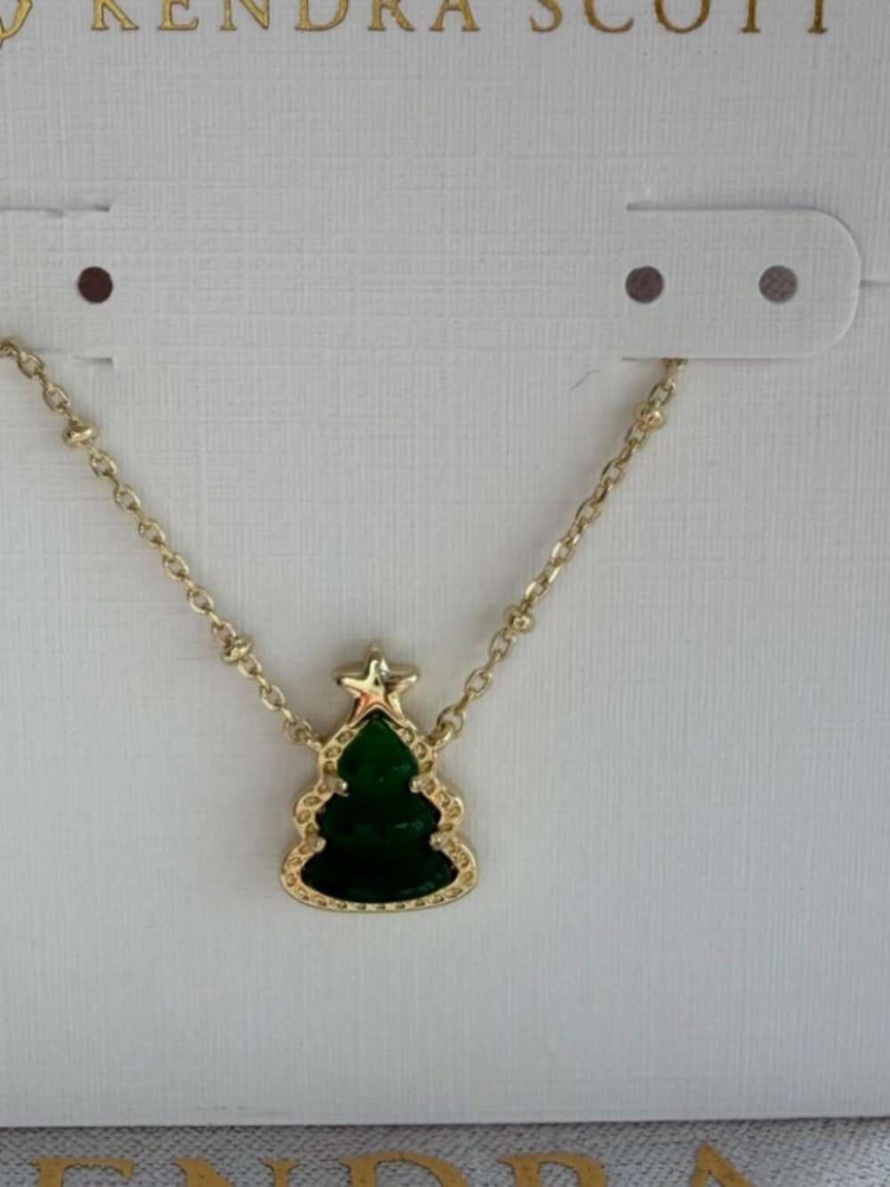 Kendra Scott Gold Necklace with Green Christmas Tree